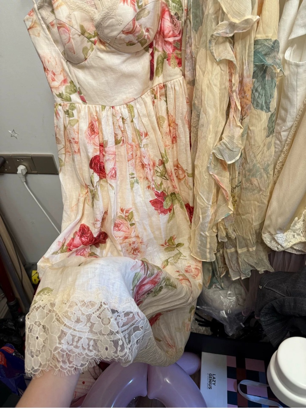 Zimmermann Peach Floral Lace-Trim Midi Dress - Picture 5 of 9